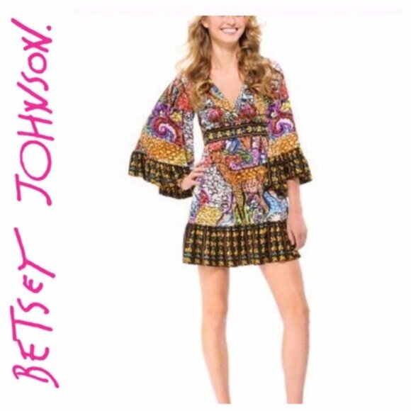 Iconic Betsey Johnson Bambi dress! VNTG V-neck, empire waist, ruffles, tie back - Picture 3 of 16